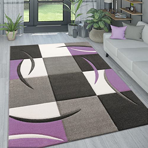 Paco Home Wohnzimmer Teppich In Modernen Pastell Farben, Karo Muster m. 3D Effekt, Grösse:160x230 cm, Farbe:Lila von Paco Home
