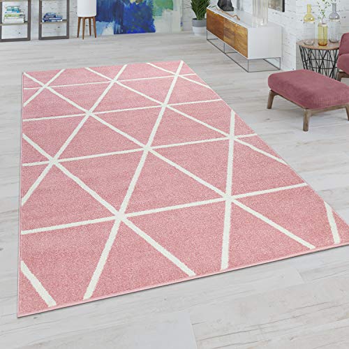 Paco Home Wohnzimmer Teppich Moderne Pastell Farben Skandinavischer Stil Rauten Muster, Grösse:70x140 cm, Farbe:Pink von Paco Home