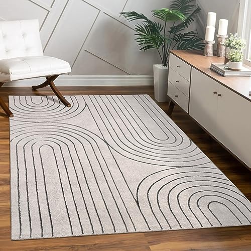 Paco Home Teppich Wohnzimmer Schlafzimmer Moderner Kurzflor glänzendes Palmen-Muster Florales Design Geometrisch Hoch-Tief-Effekt 3D, Grösse:200x290 cm, Farbe:Grau 3 von Paco Home