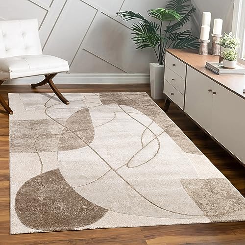 Paco Home Teppich Wohnzimmer Schlafzimmer Moderner Kurzflor glänzendes Palmen-Muster Florales Design Geometrisch Hoch-Tief-Effekt 3D, Grösse:80x300 cm, Farbe:Beige von Paco Home