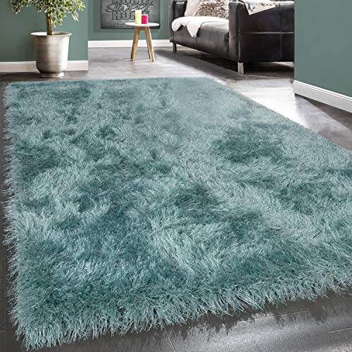 Paco Home Moderner Wohnzimmer Shaggy Hochflor Teppich Soft Garn In Uni Pastell Türkis, Grösse:80x150 cm von Paco Home