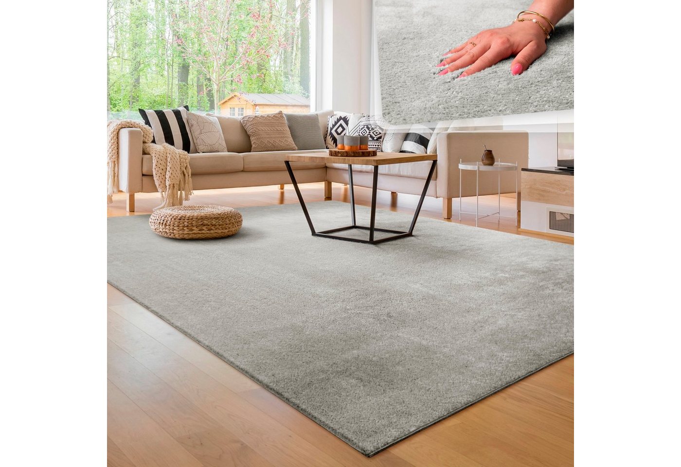Teppich Cadiz 630, Paco Home, rechteckig, Höhe: 14 mm, Uni-Farben, besonders weich, waschbar, auch als Läufer erhältlich von Paco Home