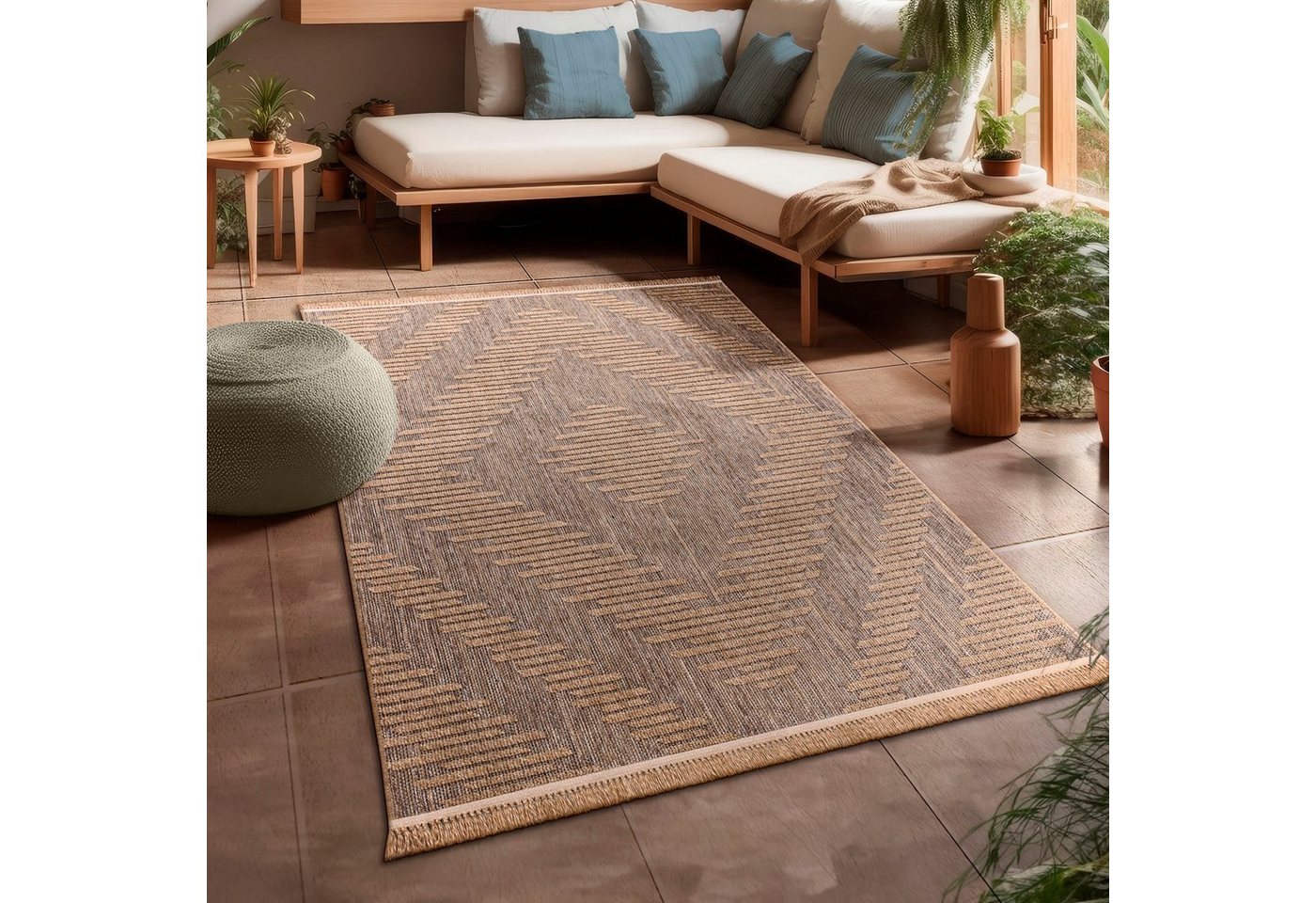 Paco Home Teppich Cologne 494, rechteckig, Höhe: 11 mm, Flachgewebe, meliert, Rauten Motiv, mit Fransen, Outdoor geeignet Paco Home Teppich Cologne 494, rechteckig, Höhe: 11 mm, Flachgewebe, meliert, Rauten Motiv, mit Fransen, Outdoor geeignet von Paco Home