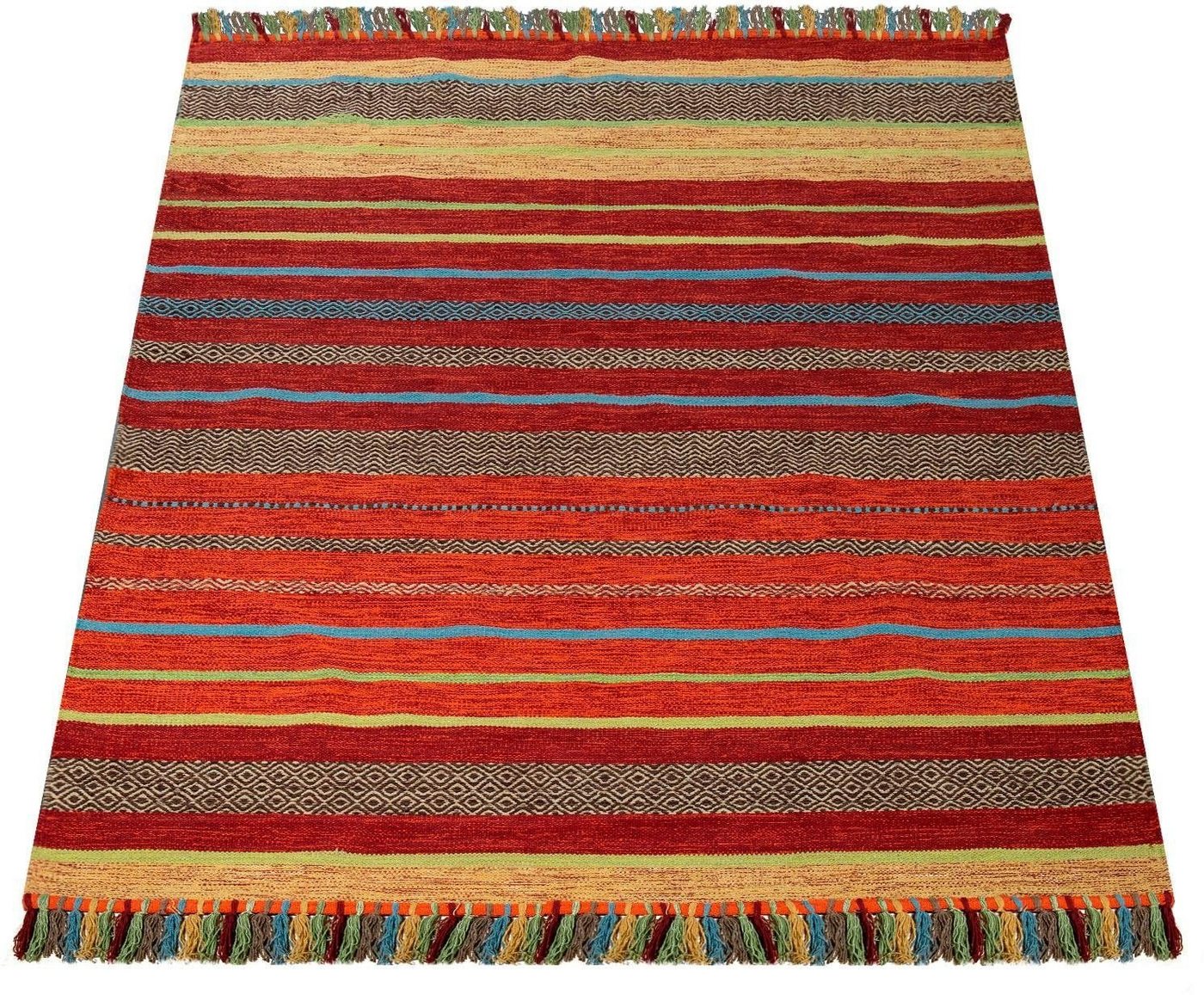 Teppich Kilim 213, Paco Home, rechteckig, Höhe: 12 mm, handgewebter Wendeteppich, reine Baumwolle, gestreift, Wohnzimmer von Paco Home