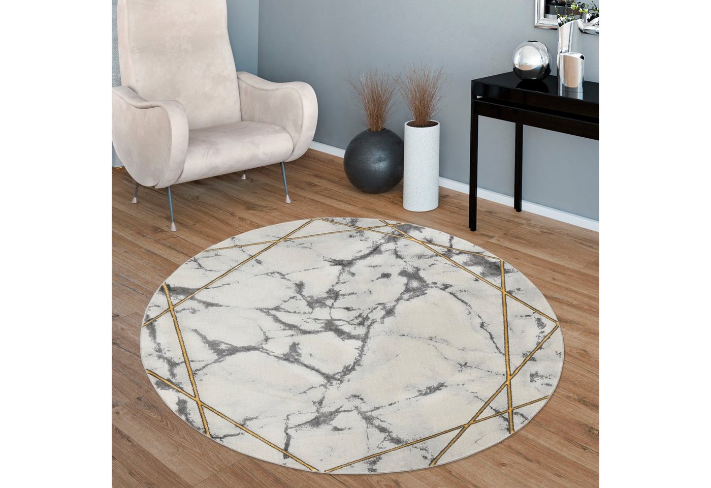 Paco Home Teppich Kraft 523, rund, Höhe: 15 mm, Kurzflor, edles Marmor Design, mit gold- oder silberfarbenen Akzenten Paco Home Teppich Kraft 523, rund, Höhe: 15 mm, Kurzflor, edles Marmor Design, mit gold- oder silberfarbenen Akzenten von Paco Home