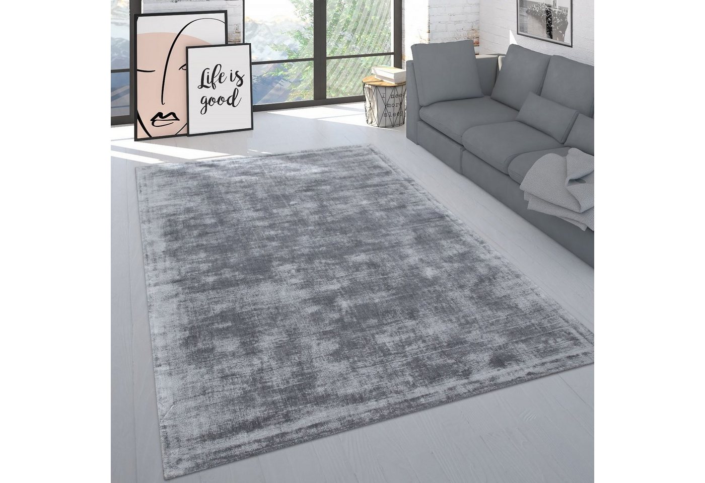 Paco Home Teppich Nagpur 260, rechteckig, Höhe: 12 mm, Handweb, Kurzflor, 80% Viskose, mit leichtem Schimmer, handgewebt von Paco Home