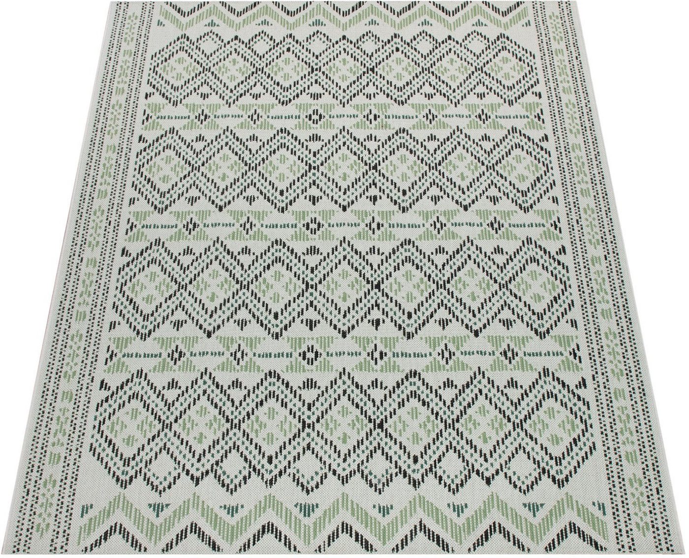 Teppich Ostende 543, Paco Home, rechteckig, Höhe: 4 mm, Flachgewebe, Rauten Motiv, mit Bordüre, In- und Outdoor geeignet von Paco Home