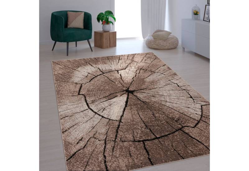 Paco Home Teppich Rodos 605, rechteckig, Höhe: 18 mm, Kurzflor, Motiv Baumstumpf, Holz, ideal im Wohnzimmer & Schlafzimmer von Paco Home
