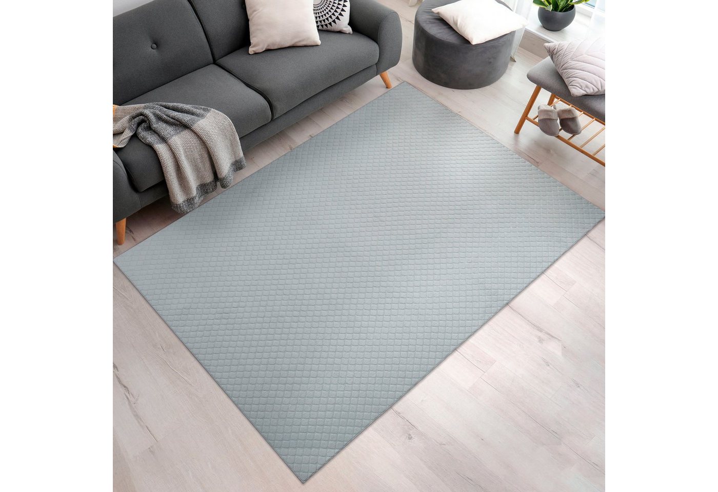 Paco Home Teppich Rotterdam 591, rechteckig, Höhe: 4 mm, Kurzflor, Uni Farben, Rauten Muster, 3D Effekt, weich & kuschelig von Paco Home