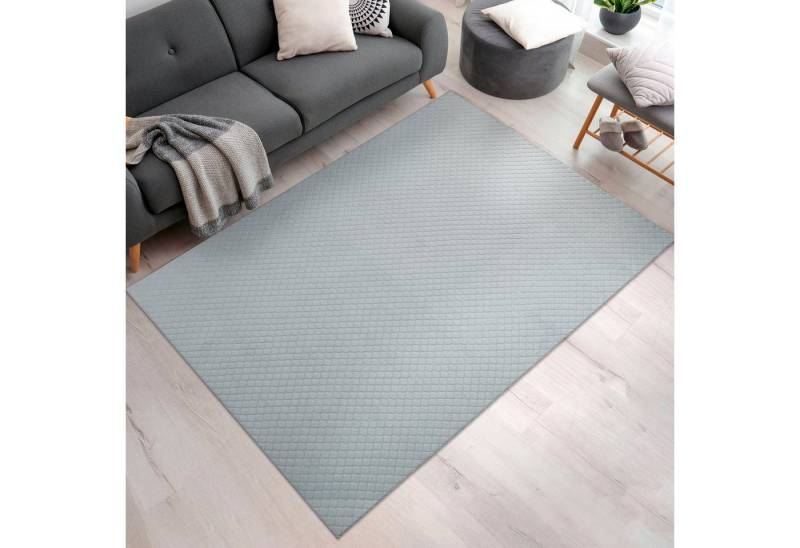 Paco Home Teppich Rotterdam 591, rechteckig, Höhe: 4 mm, Kurzflor, Uni Farben, Rauten Muster, 3D Effekt, weich & kuschelig von Paco Home