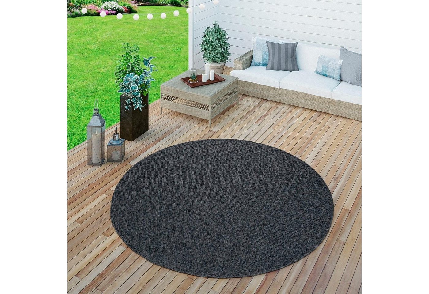 Paco Home Teppich Timber 125, rund, Höhe: 4 mm, Flachgewebe, Sisal Optik, In- und Outdoor geeignet, Wohnzimmer von Paco Home