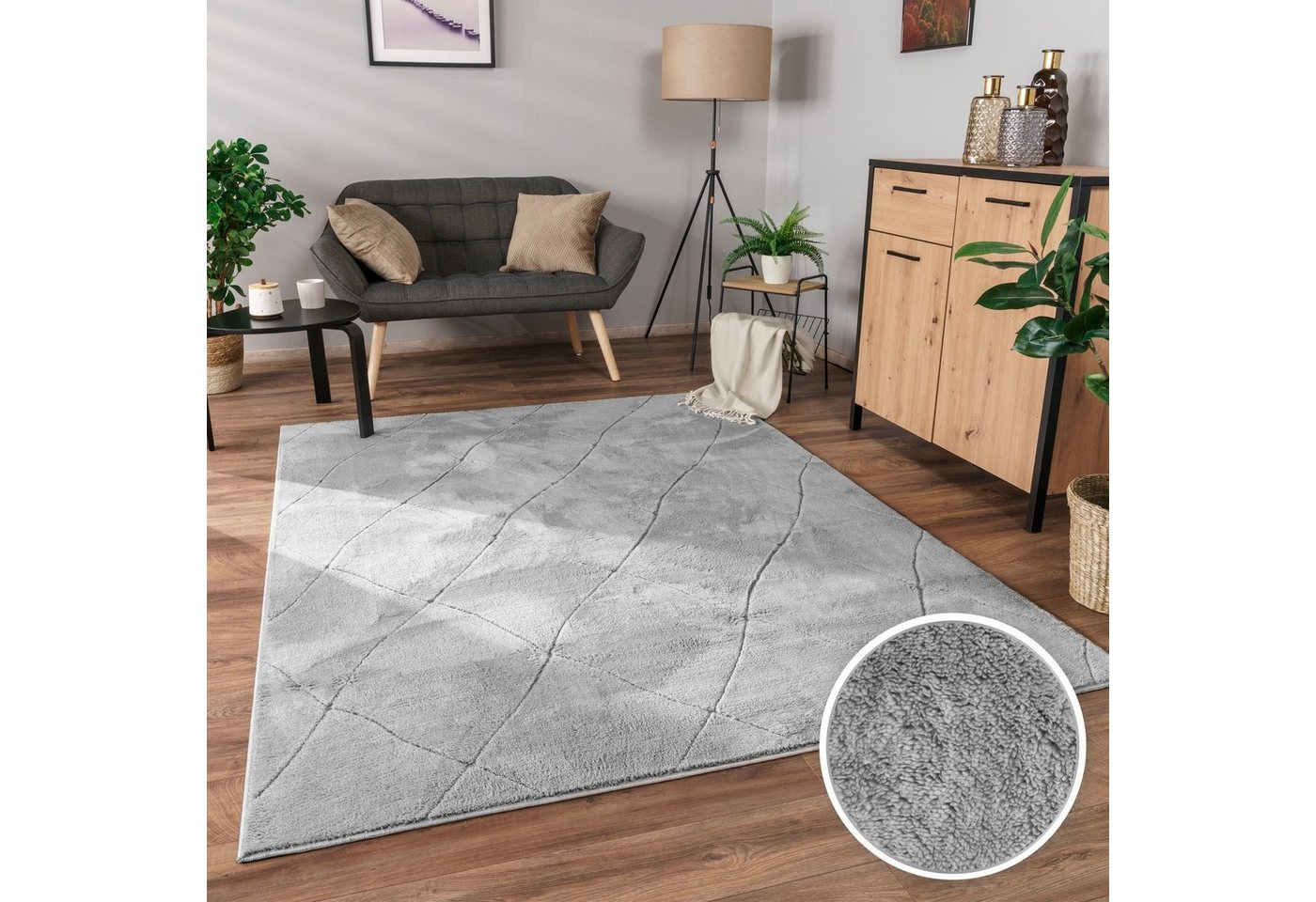 Paco Home Teppich Utrecht 641, rechteckig, Höhe: 4 mm, Kurzflor, Uni Farben, 3D-Design, Rauten Muster, besonders weich von Paco Home