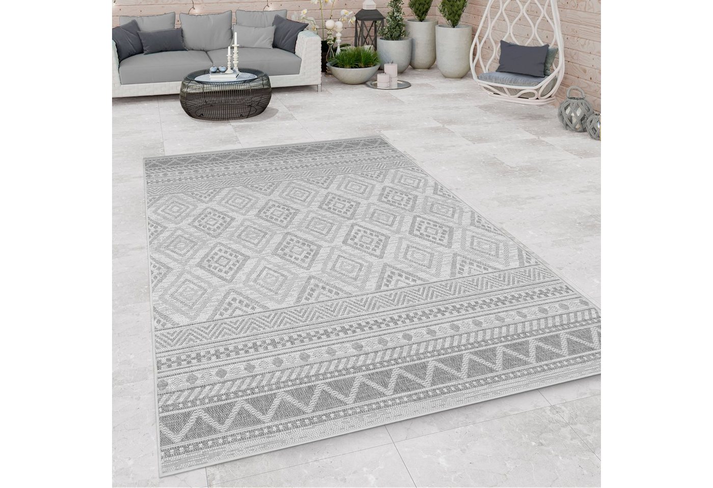 Paco Home Teppich Vermont 184, rechteckig, Höhe: 4 mm, Flachgewebe, modernes Design mit Rauten, gesteift, Outdoor geeignet von Paco Home