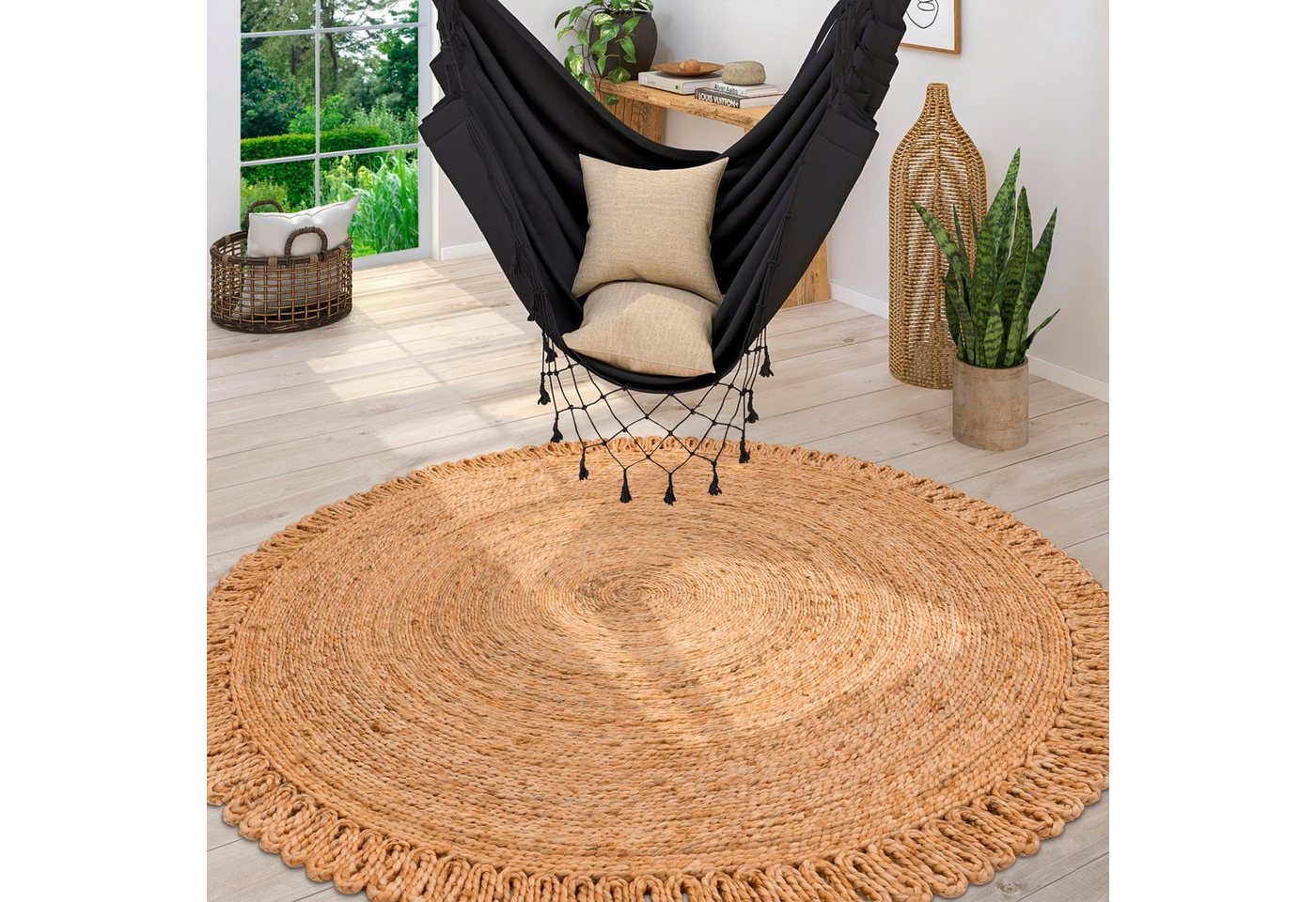 Teppich Viborg 596, Paco Home, rund, Höhe: 13 mm, handgefertigter Natur-Teppich, Jute, Modern, Boho, Ethno von Paco Home