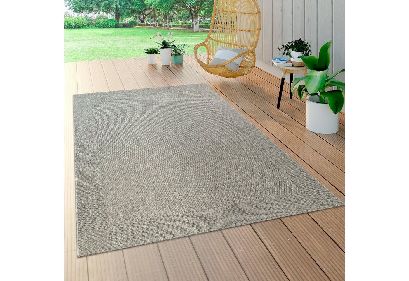 Teppich Waregem 621, Paco Home, rechteckig, Höhe: 4 mm, Flachgewebe, meliert, mit Bordüre, Outdoor geeignet, Wohnzimmer von Paco Home