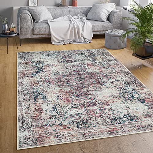 Paco Home Waschbarer Teppich Wohnzimmer Schlafzimmer Vintage Muster Flachgewebe Modern Orientalisch Ornament Pastell, Grösse:120x160 cm, Farbe:Bunt von Paco Home