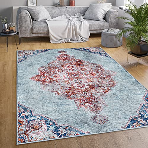 Paco Home Waschbarer Teppich Wohnzimmer Schlafzimmer Vintage Muster Flachgewebe Modern Orientalisch Ornament Pastell, Grösse:160x220 cm, Farbe:Türkis von Paco Home