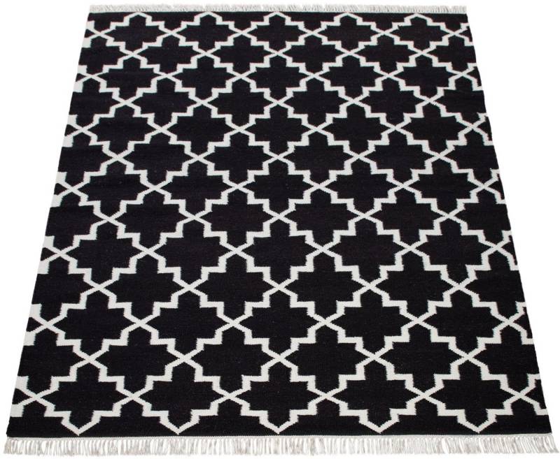 Paco Home Wollteppich Kenitra 504, rechteckig, Höhe: 12 mm, Flachgewebe, reine Wolle, handgewebt, Scandi Design, mit Fransen von Paco Home