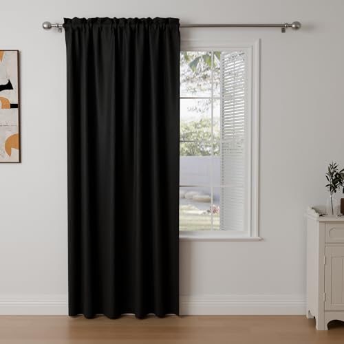 Pacok Verdunklungsvorhänge 1er Set Gardinen Blickdicht Thermo Hitzeschutz Gardine Lichtundurchlässig für Schlafzimmer Wohnzimmer,Schwarz Vorhänge Verdunkelnd H 245 x B 140 cm von Pacok