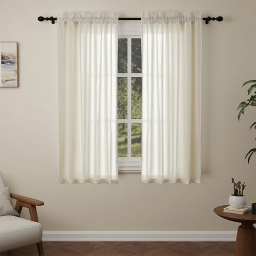 Pacok Voile Vorhänge Transparent Gardinen für Wohnzimmer Modern,2er Set Kurz Vorhang Durchsichtig Beige Rod Tasche für Schlafzimmer H145 x B150cm Pacok Voile Vorhänge Transparent Gardinen für Wohnzimmer Modern,2er Set Kurz Vorhang Durchsichtig Beige Rod Tasche für Schlafzimmer H145 x B150cm von Pacok