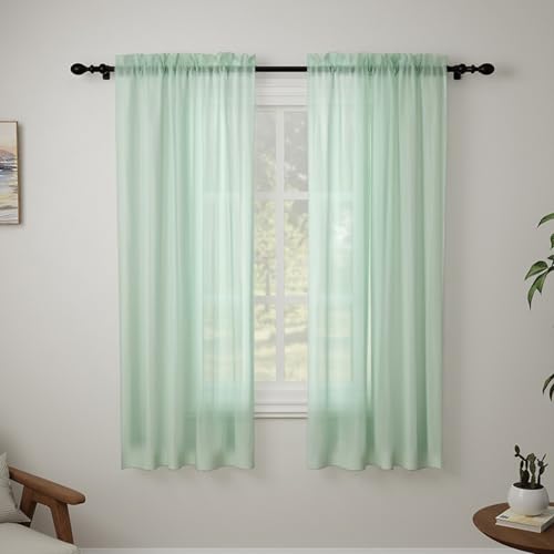 Pacok Voile Vorhänge Transparent Gardinen für Wohnzimmer Modern,2er Set Kurz Vorhang Durchsichtig Grün Rod Tasche für Schlafzimmer H145 x B150cm Pacok Voile Vorhänge Transparent Gardinen für Wohnzimmer Modern,2er Set Kurz Vorhang Durchsichtig Grün Rod Tasche für Schlafzimmer H145 x B150cm von Pacok