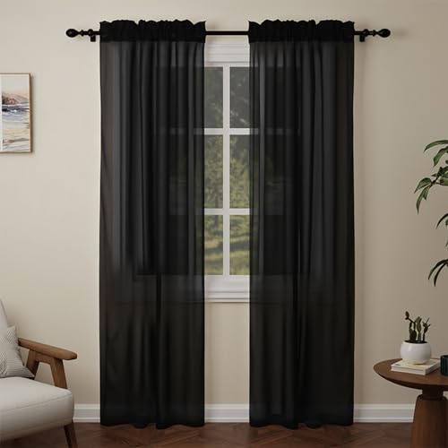 Pacok Voile Vorhänge Transparent Gardinen für Wohnzimmer Modern,2er Set Lang Vorhang Durchsichtig Schwarz Rod Tasche für Schlafzimmer H225 x B150cm Pacok Voile Vorhänge Transparent Gardinen für Wohnzimmer Modern,2er Set Lang Vorhang Durchsichtig Schwarz Rod Tasche für Schlafzimmer H225 x B150cm von Pacok
