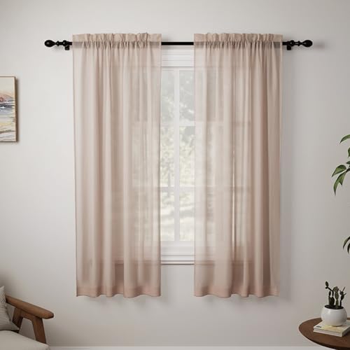 Pacok Voile Vorhänge Transparent Gardinen mit Kräuselband Wohnzimmer Modern,2er Set Kurz Vorhang Durchsichtig Khaki Rod Tasche für Schlafzimmer H160 x B150cm von Pacok