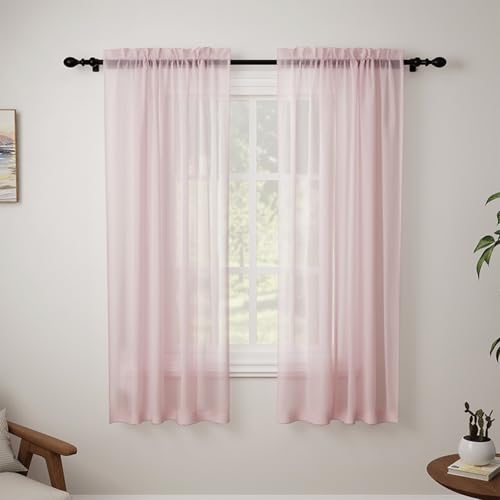 Pacok Voile Vorhänge Transparent Gardinen mit Kräuselband Wohnzimmer Modern,2er Set Kurz Vorhang Durchsichtig Rosa Rod Tasche für Schlafzimmer H160 x B150cm von Pacok