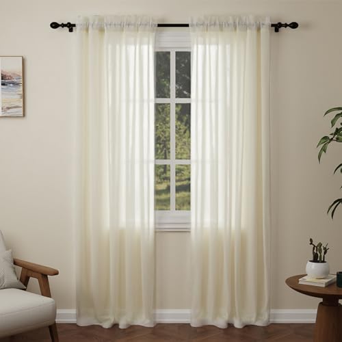 Pacok Voile Vorhänge Transparent Gardinen mit Kräuselband Wohnzimmer Modern,2er Set Lang Vorhang Durchsichtig Beige Rod Tasche für Schlafzimmer H245 x B150cm von Pacok
