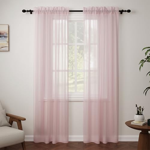 Pacok Voile Vorhänge Transparent Gardinen mit Kräuselband Wohnzimmer Modern,2er Set Lang Vorhang Durchsichtig Rosa Rod Tasche für Schlafzimmer H245 x B150cm von Pacok