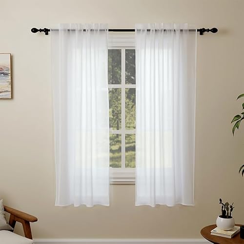 Pacok Vorhänge Weiß Transparente 2er Set Voile Gardinen Wohnzimmer Modern,Kurz Vorhang Durchsichtig Rod Tasche für Schlafzimmer H183 x B142cm von Pacok