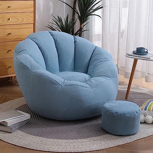 Bean Bag Seat, Bean Bag Lazy Sofa with Footstool (Cover Only, Without Filling) Stuffed Toy Storage Bean Bag Chair Cover Soft and Comfortable, Optimal Support for The Back,Blau von PacuM