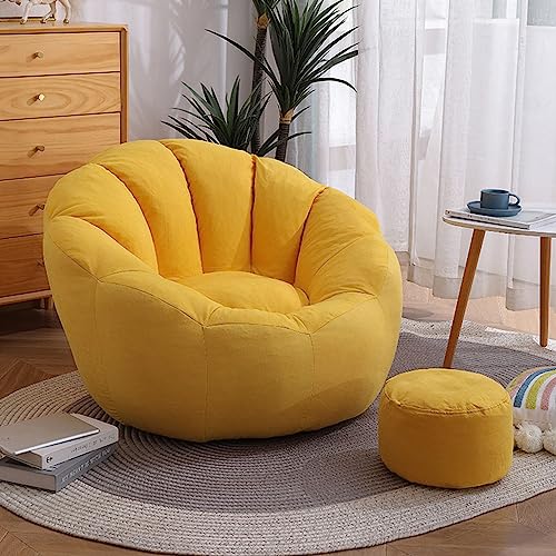 Bean Bag Seat, Bean Bag Lazy Sofa with Footstool (Cover Only, Without Filling) Stuffed Toy Storage Bean Bag Chair Cover Soft and Comfortable, Optimal Support for The Back,Gelb von PacuM