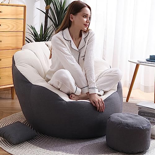 Lazy Bean Bag Chair Cover, Soft Bean Bag Cover (Cover Only, Without Filling) Versatile and Comfortable Seat Cushion 95 x 95 x 75cm Bean Bag for Soft Toy Clothes and Daily Use,White+Gray von PacuM