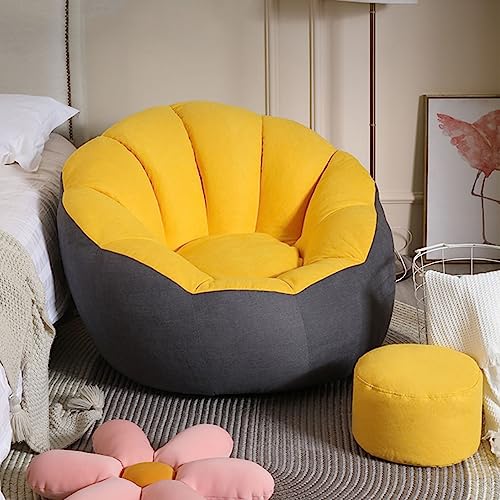 Lazy Bean Bag Chair Cover, Soft Bean Bag Cover (Cover Only, Without Filling) Versatile and Comfortable Seat Cushion 95 x 95 x 75cm Bean Bag for Soft Toy Clothes and Daily Use,Yellow+Gray von PacuM