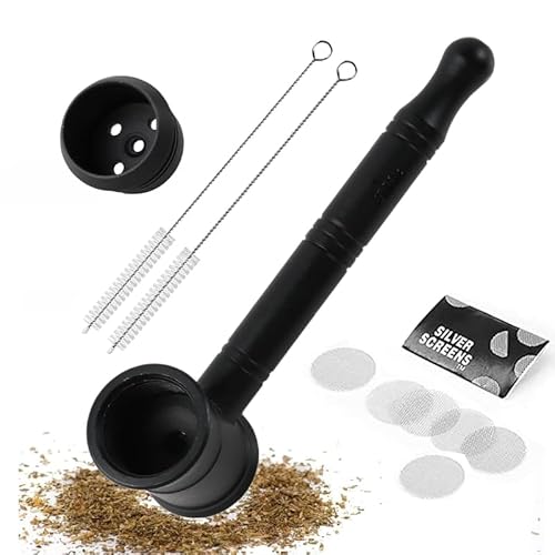 Mini-Pfeife MetallZinkLegierung in Schwarz Kleine Tragbare Rauchpfeife Tabakpfeife Zerlegbare Metallpfeifen mit 6 EdelstahlSiebfiltern und 2 Reinigungsbürsten Tabakpfeifen-Set als Geschenk für Vater von PacuM
