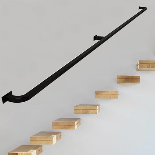 Moderner quadratischer Rohr-Treppenhandlauf – komplettes Kit, 1 Fuß bis 20 Fuß Treppenhandlauf, Wandmontage, industrielles Eisen-Metallgeländer, rutschfester Haltegriff, für Innen- und Außen von PacuM