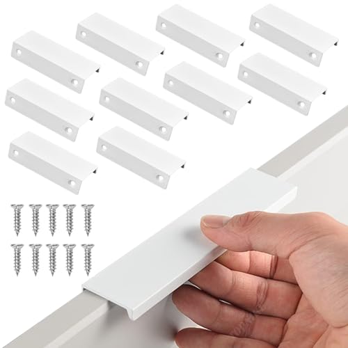 10 Stück Verdeckter Schrankgriffe Küchengriffe 80mm Türgriff Schubladengriff Griffe Versteckte Griffe Versteckte Schrankgriffe Aluminiumlegierung für Kleiderschrank, Schlafzimmer, Badezimmer(Weiß) von PacuM