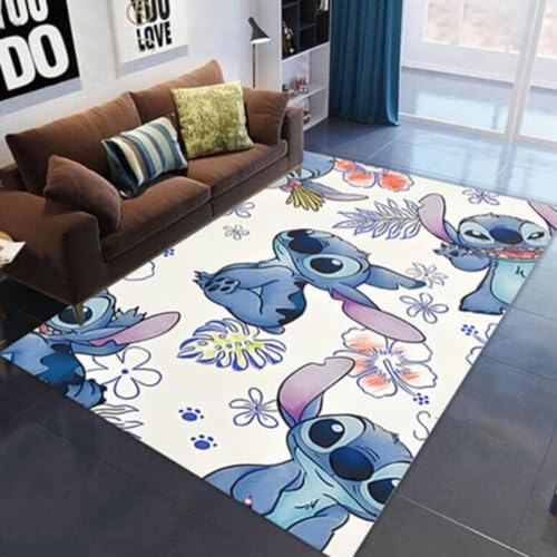 PacuM 3D Stitch Teppich Waschbarer rutschfest, Teppiche Für Kinderzimmer Wohnzimmer Schlafzimmer Dekoration Teppich,Cartoon Gedruckt Kinderzimmer Anti-Skid Bodenmatte von PacuM