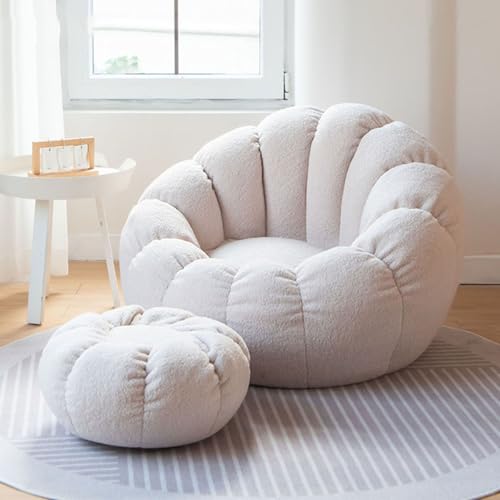 PacuM Lazy Sitzsack-Stuhlbezug, Sitzsack Bezug ohne Füllung Sessel aus Ultraweichem Teddy-Stoff Kürbis-Optik 85 x 65 cm für Outdoor & Indoor Gaming Entspannen,Weiß von PacuM