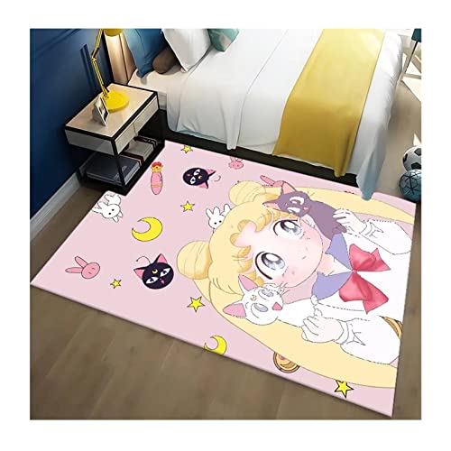 PacuM Sailor Moon Anime-Teppich, Wohnzimmer, Schlafzimmer, Kinder-Nachttisch, Weich Groß rutschfest Waschbar Teppich, ​Spielmatten Für Den Kinderbereich, Hausdekorationen 50 x 80 cm von PacuM