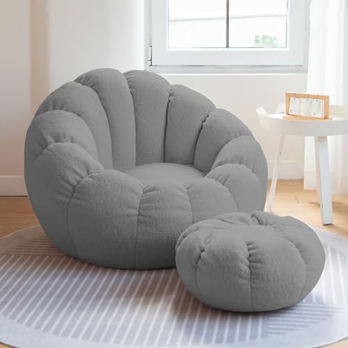 Plush Sitzsack-Bezug, Bean Bag Chair Sofa Cover (Without Filling) Lazy Sitzsack Stuhlbezug für Stofftier-Aufbewahrung und Memory-Schaum-Sitzsäcke für Erwachsene,Grau von PacuM