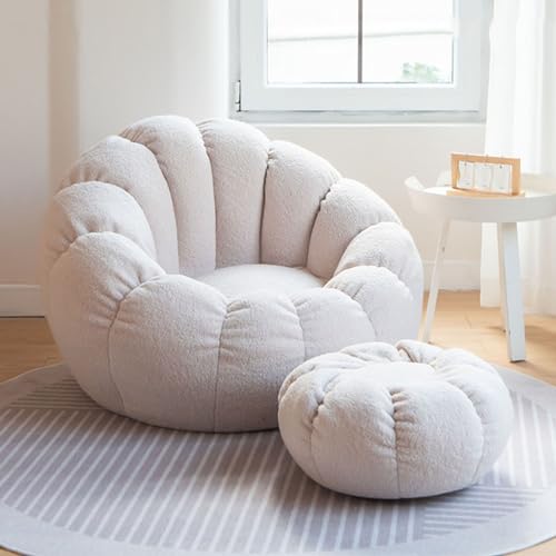Sitzsackbezug ohne Füllung, Soft Bean Bag Cover Versatile and Comfortable Seat Cushion with Zips Bean Bag for Soft Toy Clothes and Daily Use 85 x 55 x 65cm,Weiß von PacuM