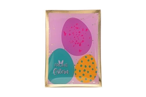 Love Plate Dekoteller mit verschiedenen Mustern und Sprüchen, Glas mit Gold, Motive Ostern, Spruch Frohe Ostern von Pad