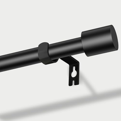 PadPure Gardinenstange Edelstahl 76-140cm, Vorhangstange mit Verstellbar Halterungen & Endstücken, für Küche/Balkon/Schlafzimmer, 16mm Durchmesser 0.8mm Stärke (Schwarz Matt) von PadPure