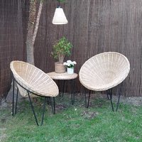 Geflochtener Stuhl Und Tisch Im Set/Terrasse Deko Outdoor Möbel Runder Freien Garten Dekor Boho Dekoration von PadaWorks