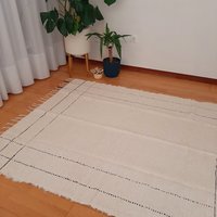 Großer Creme Und Schwarzer Teppich 150 X 200 cm/Handgewebter Wohnzimmerteppich Boho Teppichteppich Für Schlafzimmer von PadaWorks