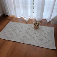 Kleiner Beiger Teppich/Handgewebter Wollteppich Badezimmer Duschmatte Küchenteppich Rustikaler Kleiner Beiger Teppich/Handgewebter Wollteppich Badezimmer Duschmatte Küchenteppich Rustikaler von PadaWorks
