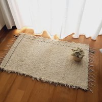 Kleiner Creme Teppich Mit Schwarzer Linie L/Wollteppich Aus Baumwolle Badteppich Badvorleger Bettvorleger Flurteppich von PadaWorks