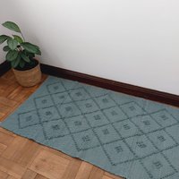 Kleiner Blaugrüner Teppich/Badeteppich Baumwollteppich Küchenteppich Recycelter Waschbarer Haustürteppich Vintage-Teppich Nachttischteppich von PadaWorks